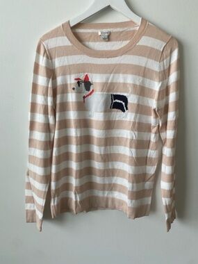 J. Crew Cream & Beige Striped Sweater with Dog Intarsia